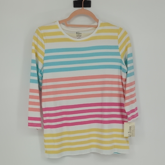 00703 Kim Rogers Striped Knit Top Multicolor Size Small preppy nautical summer - Picture 1 of 5
